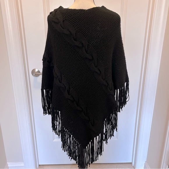 INC International Concepts Black Knit Poncho with Fringe - Picture 5 of 5